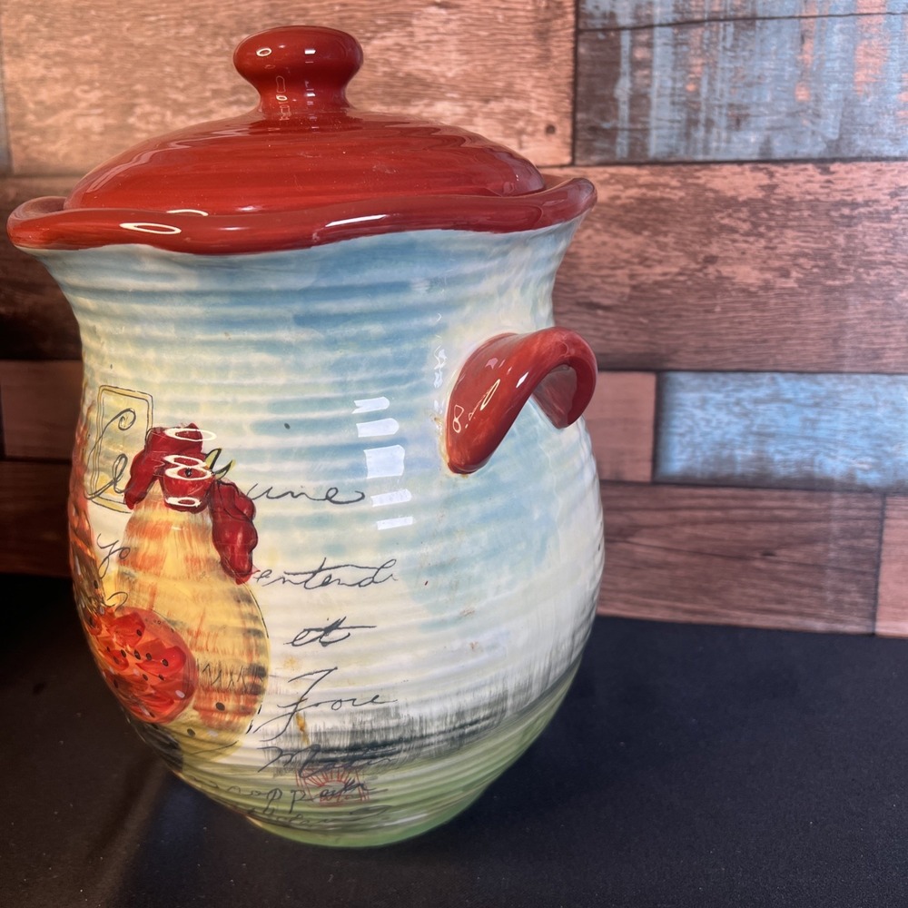 Susan Winget Certified International Rooster Canister Cookie Jar Approx 10.5" - Picture 3 of 11